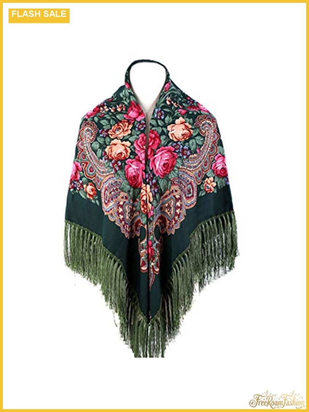 Cotton Blend Floral Print Scarf Wrap Tassel Fringe Fringed Shawl